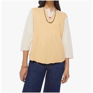 MOTHER The Dugout Baseball Raglan Retro Henley 3/4 Sleeve Tee Apricot Cream XS